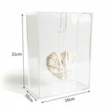 Caixa Acrílica c/ Coração Branco Fio Dourado II - 21x16cm