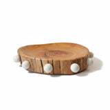 Bandeja Orgânica de Madeira Mini Esferas Brancas Dots - 36x34cm