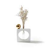 Vaso Quadrado Vazado Tubo c/ Bola Dourada