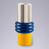 Vaso Cilíndrico Cerâmica Azul e Amarelo