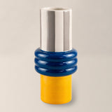 Vaso Cilíndrico Cerâmica Azul e Amarelo